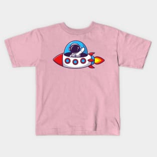 Astronaut Riding Rocket Cartoon Kids T-Shirt